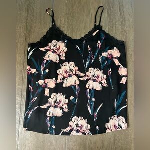 ❤️ Halogen Floral Lace-Trim Cami in Black with Pink and Teal Flowers